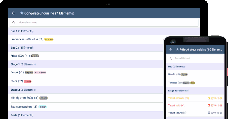 capture d'écran frigloo application smartphone et tablette